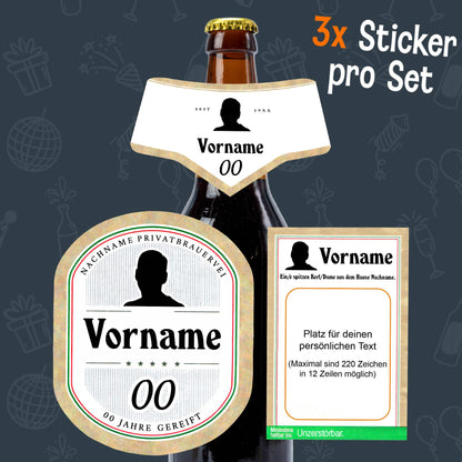 Vorschau personalisierter Bierflaschen Sticker mit anpassbaren Feldern für Foto, Vorname, Nachname und Alter