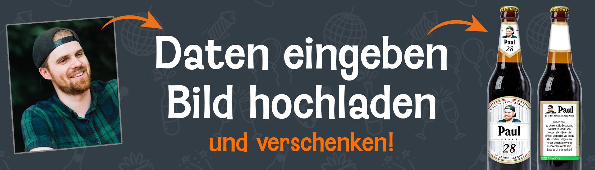 Personalisierte Bierflasche mit Foto, Name und Alter als Geburtstagsgeschenk