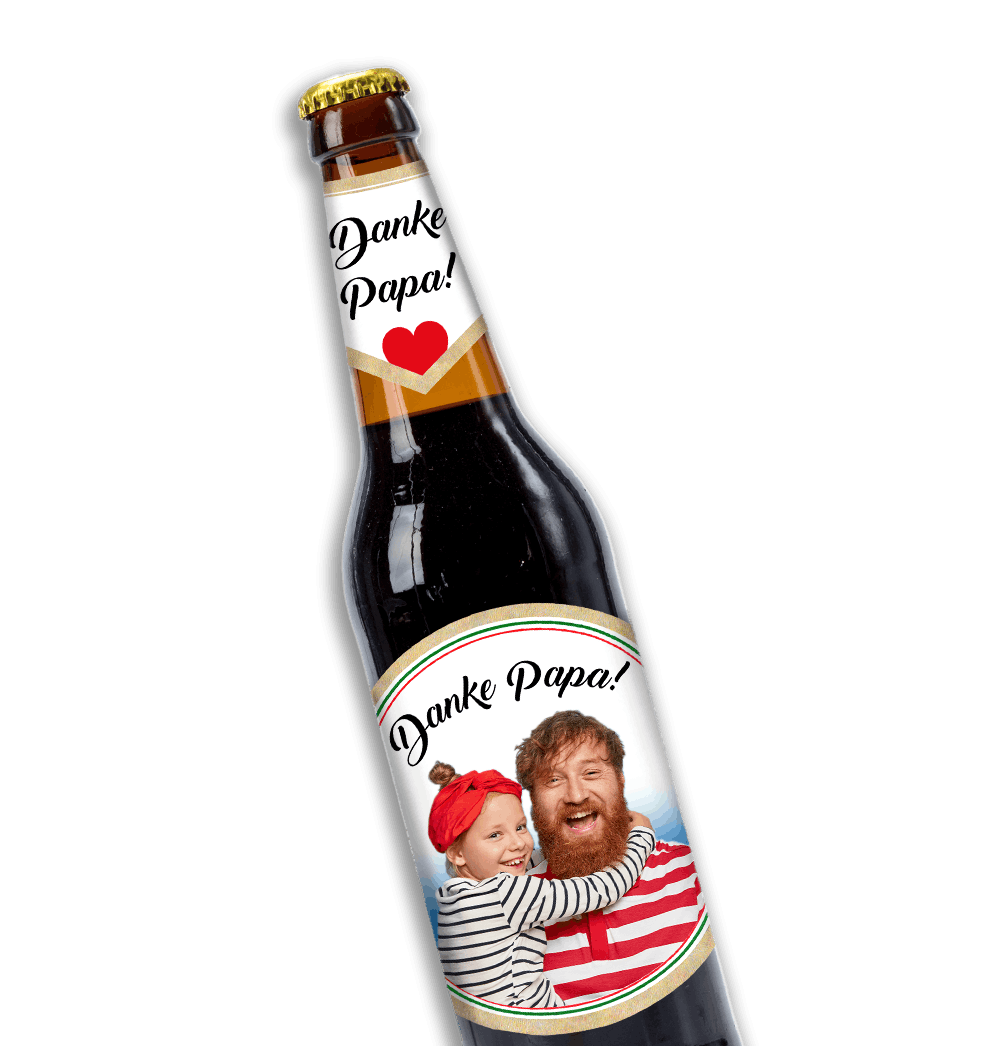 Personalisierte Bierflasche mit individuellem Bieretikett als Sonderanfertigung zum Vatertag